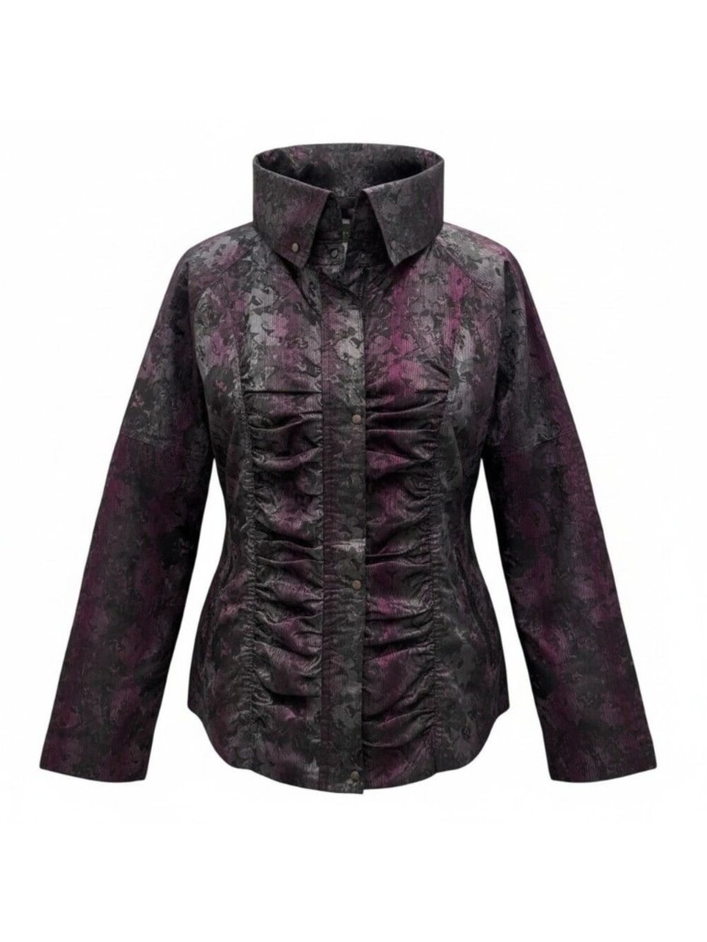 Womens Ruched Jacket Size Large Metallic Purple & Black Picadilly Fashions